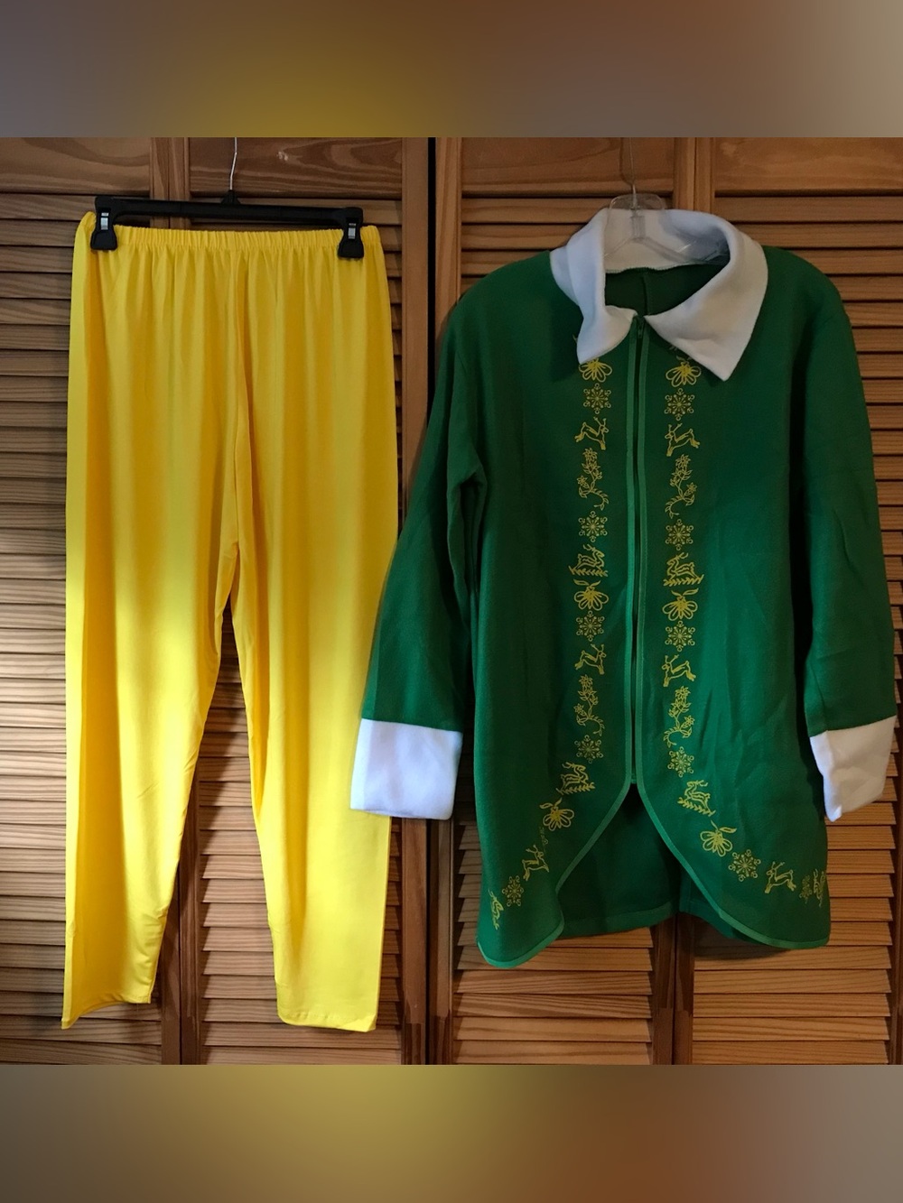 Buddy The Elf Costume Green and Yellow Holiday Jacket and Bottoms, Sz M,
